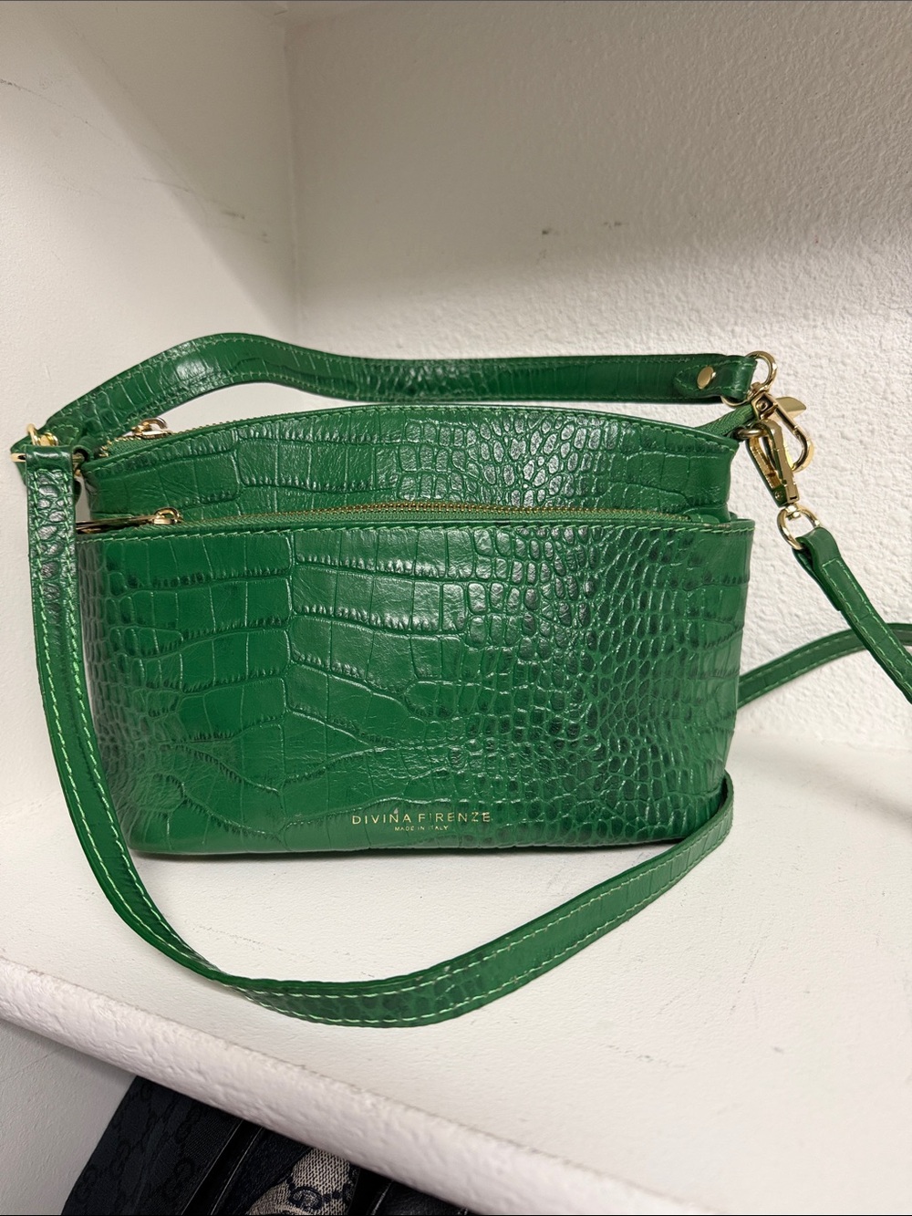 Divina Firenze Green Croc-Embossed Crossbody Bag